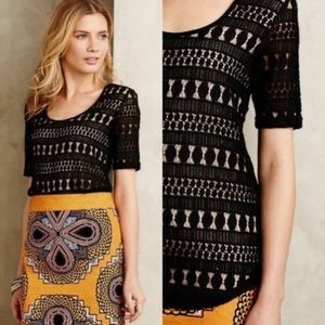 💜ANTHROPOLOGIE WOLVEN Black Lacework Top Womens Size S EUC